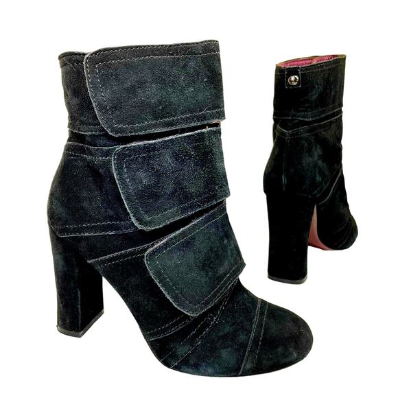 NICOLE MILLER Andi Suede Boots Size 7 Goth Whimsigoth Coquette Leather Black - Picture 1 of 14